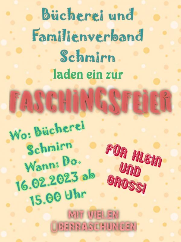 Faschingsfeier 2023 in der ÖB Schmirn Plakat